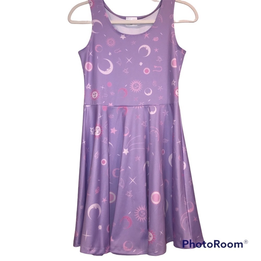 Cow Cow Sun Moon Skater Style  Celestial Tank Dress Purple Size Medium